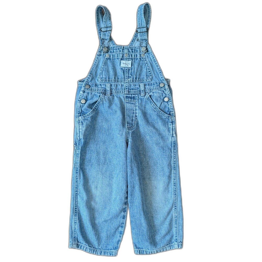 Vintage 90s Calvin Klein Light Wash Baggy Denim Overalls 2T Unisex